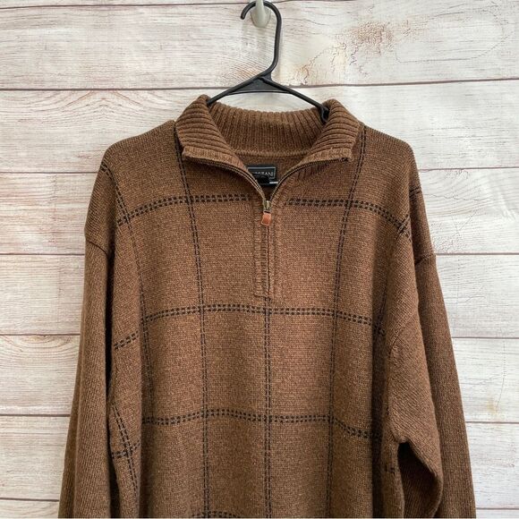 CEZANI QUARTER ZIP SWEATER IN BROWN WINDOWPANE - Picture 2 of 5
